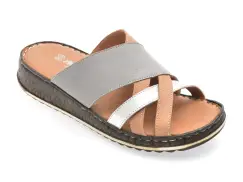 Papuci SHOOZY gri, EV2850, din piele naturala imagine