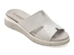 Papuci SUAVE argintii, 12521, din piele naturala imagine