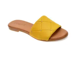 Papuci VENEZIA galbeni, 301346, din piele naturala imagine