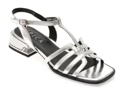 Sandale EPICA argintii, D71, din piele naturala imagine