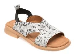 Sandale GOLD DEER alb-negru, 22026, din piele naturala imagine