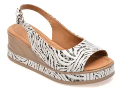 Sandale GOLD DEER alb-negru, 22072, din piele naturala imagine