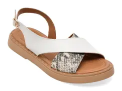 Sandale GOLD DEER albe, 22043, din piele naturala imagine