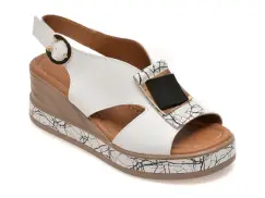 Sandale GOLD DEER albe, 22070, din piele naturala imagine