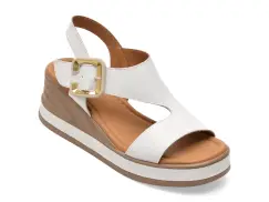 Sandale GOLD DEER albe, 22071, din piele naturala imagine
