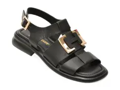 Sandale GOLD DEER negre, 22039, din piele naturala imagine
