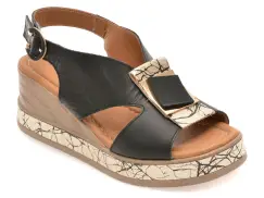 Sandale GOLD DEER negre, 22070, din piele naturala imagine