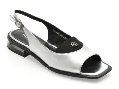 Sandale IMAGE argintii, L216, din piele naturala imagine