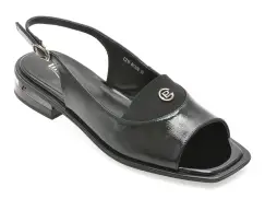 Sandale IMAGE negre, L216, din piele naturala imagine