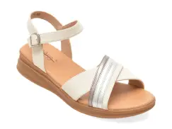 Sandale PASS COLLECTION albe, J860017, din piele naturala imagine