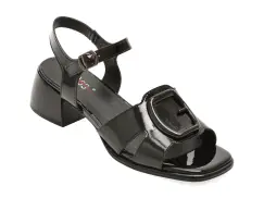 Sandale PASS COLLECTION negre, W160032, din piele naturala lacuita imagine