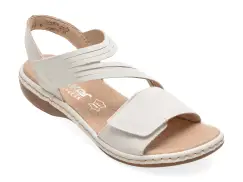 Sandale RIEKER albe, 65964, din piele naturala imagine