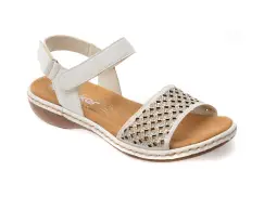 Sandale RIEKER albe, 65967, din piele naturala imagine