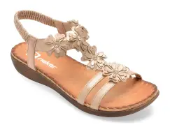 Sandale RIEKER aurii, V7573, din piele ecologica imagine