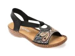 Sandale RIEKER negre, 608B4, din piele ecologica imagine