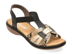 Sandale RIEKER negre, 65918, din piele ecologica imagine