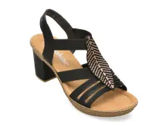 Sandale RIEKER negre, 66526, din piele ecologica imagine