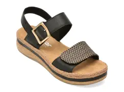 Sandale RIEKER negre, V0951, din piele naturala imagine