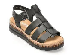 Sandale RIEKER negre, V7904, din piele naturala imagine