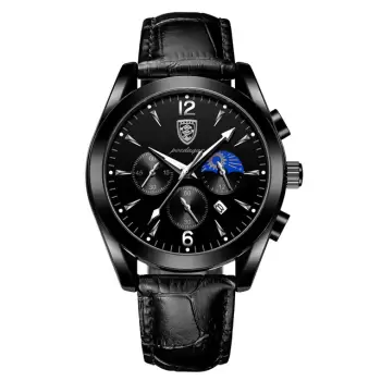 Ceas barbatesc Poedagar CS1307, curea piele, negru/negru, cadran negru imagine