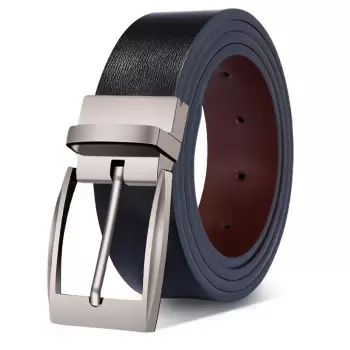 Curea cu doua fete pentru barbati C-57, piele naturala, Negru-Maro imagine