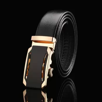 Curea pentru barbati C-42, piele naturala, Negru-Auriu imagine