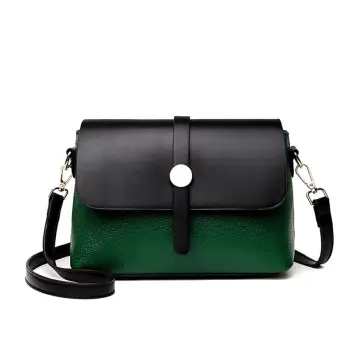 Geanta dama Basma GT3110, piele naturala, Verde\Negru imagine