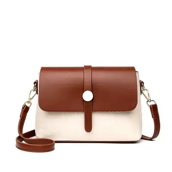 Geanta dama Basma GT3111, piele naturala, Crem\Maro imagine