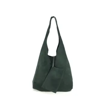 Geanta dama Monica GT3773, piele intoarsa, verde inchis imagine