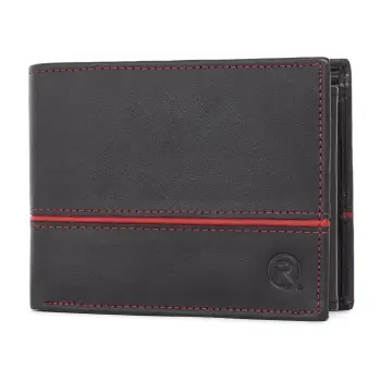 Portofel barbati Ronno, Frederic PT1467, piele naturala, Negru - Rosu imagine
