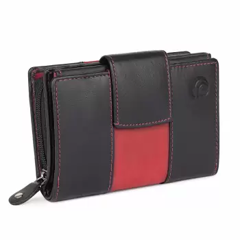 Portofel dama Delis, Blanca PT1188, piele naturala, Negru/Rosu imagine