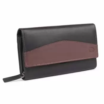 Portofel dama Delis, Bluma PT1190, piele naturala, Negru/Maro imagine