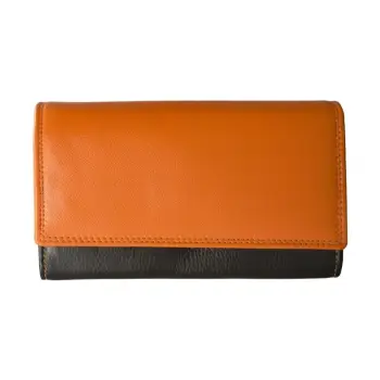 Portofel dama, Lyra PT1393, piele naturala, Negru/Portocaliu imagine