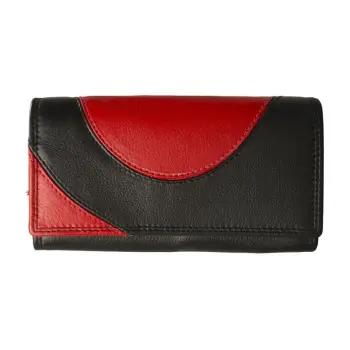 Portofel dama, Yara PT1395, piele naturala, Negru/Rosu imagine