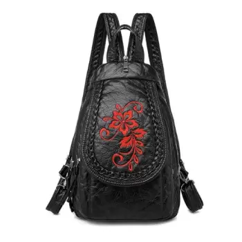 Rucsac dama, E-LY GT367, negru, cu imprimeu rosu imagine