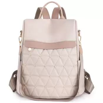 Rucsac de dama, Cleodora GT2616, antifurt, Crem/Roz imagine