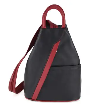 Rucsac pentru dama, Stefania GT1759, piele naturala, negru-rosu imagine