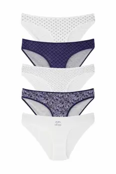 Set 5 perechi de chiloti din bumbac, pentru dama, 33500, Alb/Albastru imagine