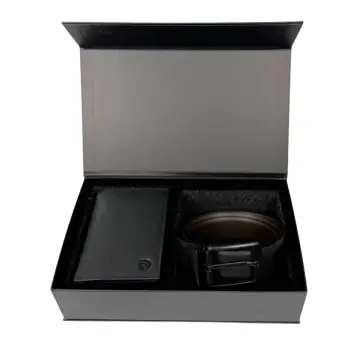 Set cadou pentru barbati, Portofel + Curea, piele naturala, model elegant, Negru, SET8 imagine