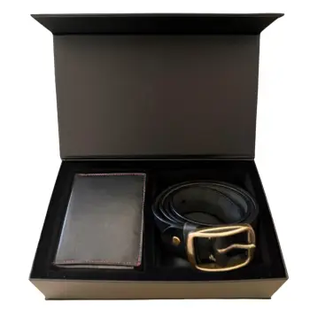 Set cadou pentru barbati, Portofel + Curea, piele naturala, model elegant, SET20, Negru imagine