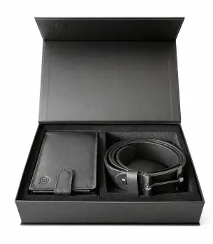 Set cadou pentru barbati, Portofel + Curea, piele naturala, model elegant, SET26, Negru imagine