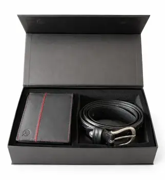 Set cadou pentru barbati, Portofel + Curea, piele naturala, model elegant, SET29, Negru imagine