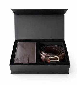 Set cadou pentru barbati, Portofel + Curea, piele naturala, model elegant, SET30, Maro imagine