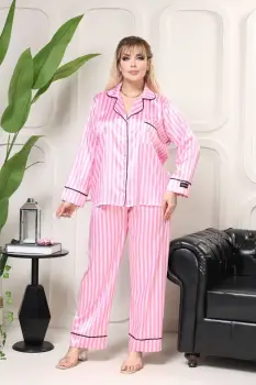 Set pijama dama din doua piese, cu nasturi - 2500037, Roz imagine