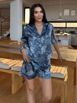 Set pijama dama din doua piese, cu nasturi - 2500086, Blue Marble imagine