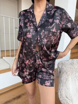 Set pijama dama din doua piese, cu nasturi - 2500092, Dark Blossom imagine