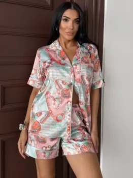 Set pijama dama din doua piese, cu nasturi - 2500105, Butterfly Chic imagine