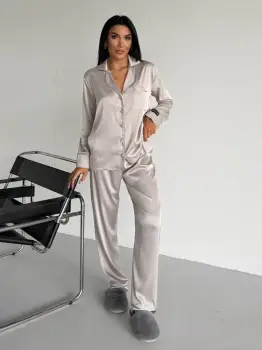 Set pijama dama din doua piese, cu nasturi - 2600004, Gri imagine