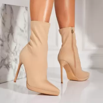 Botine dama Toamna Bej din Textil Diala A7878 imagine