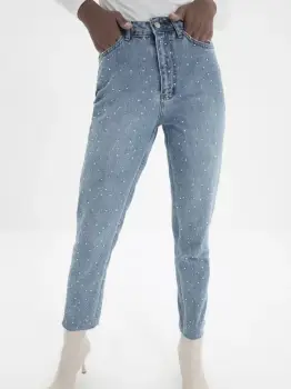 Blugi dama momfit cu strasuri imagine